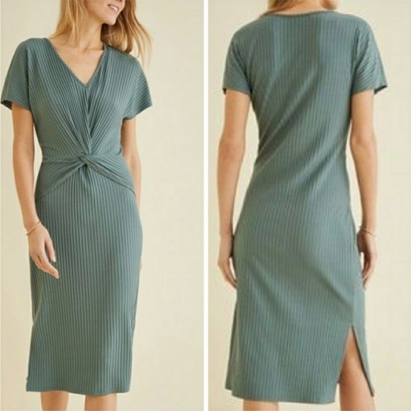 Amour Vert Dresses & Skirts - Amour Vert Ozelle Ribbed Twist Front Midi Dress Sz. Med NWT